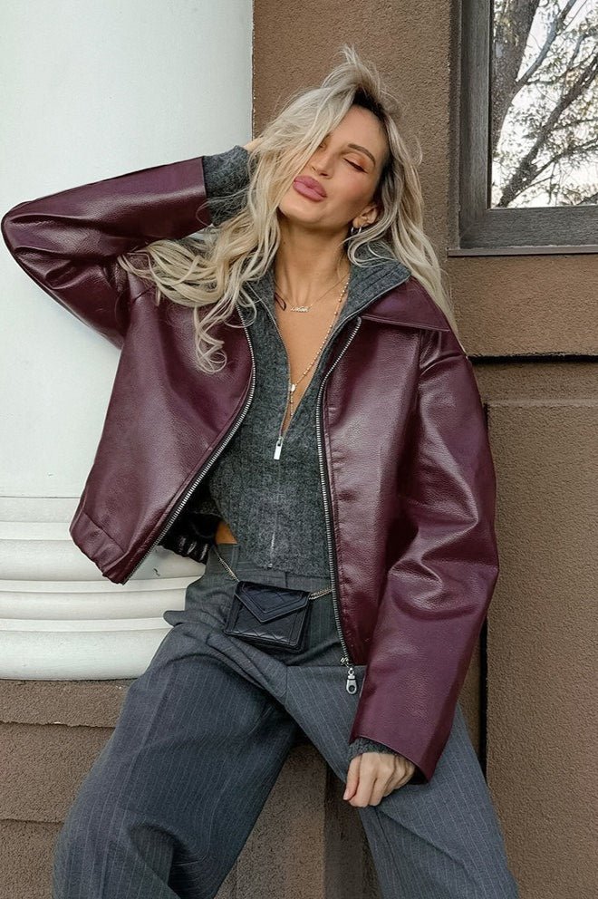 Ματ moto jacket Ilona από συνθετικό δέρμα με φερμουάρ
