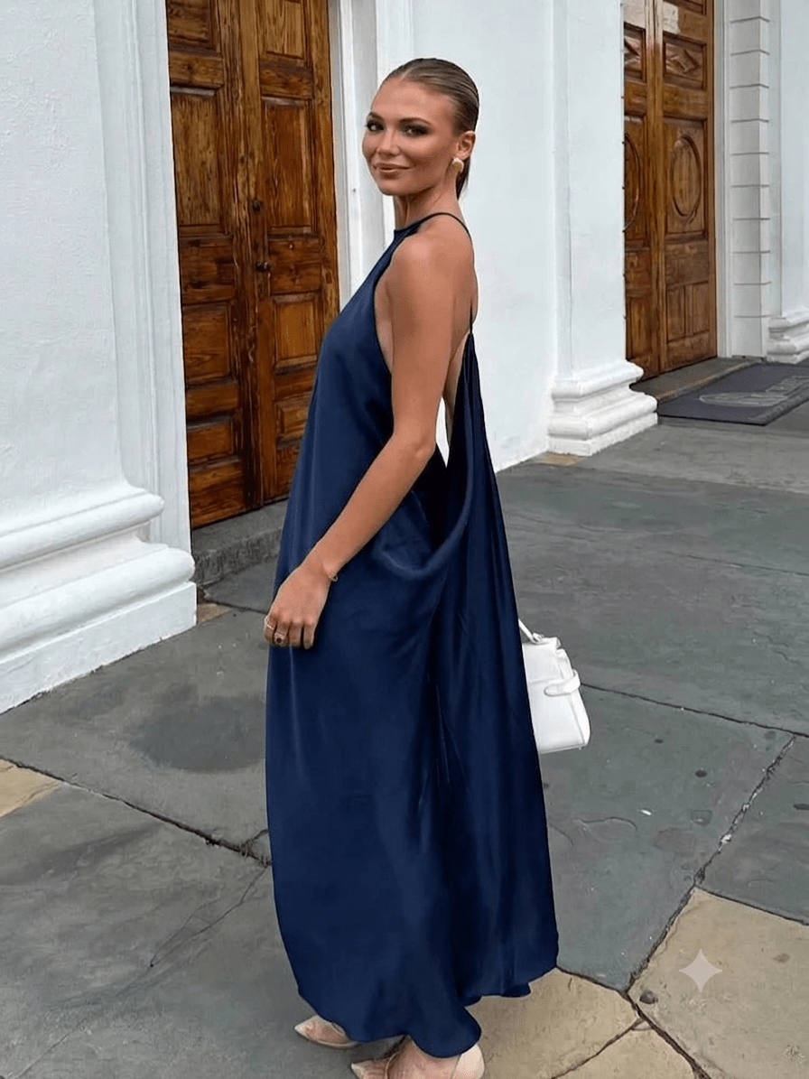 Indira Satin Halter Maxi Dress