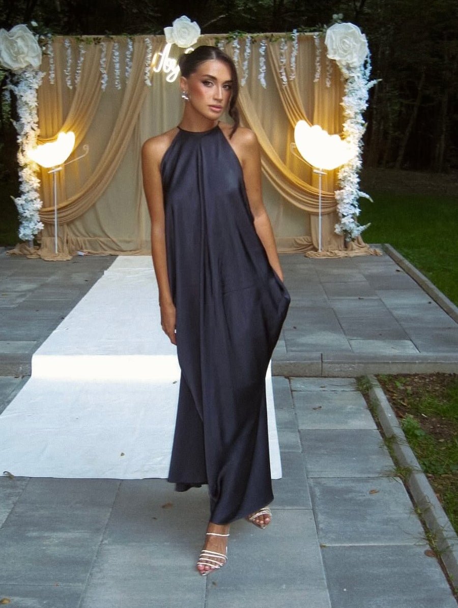 Indira Satin Halter Maxi Dress