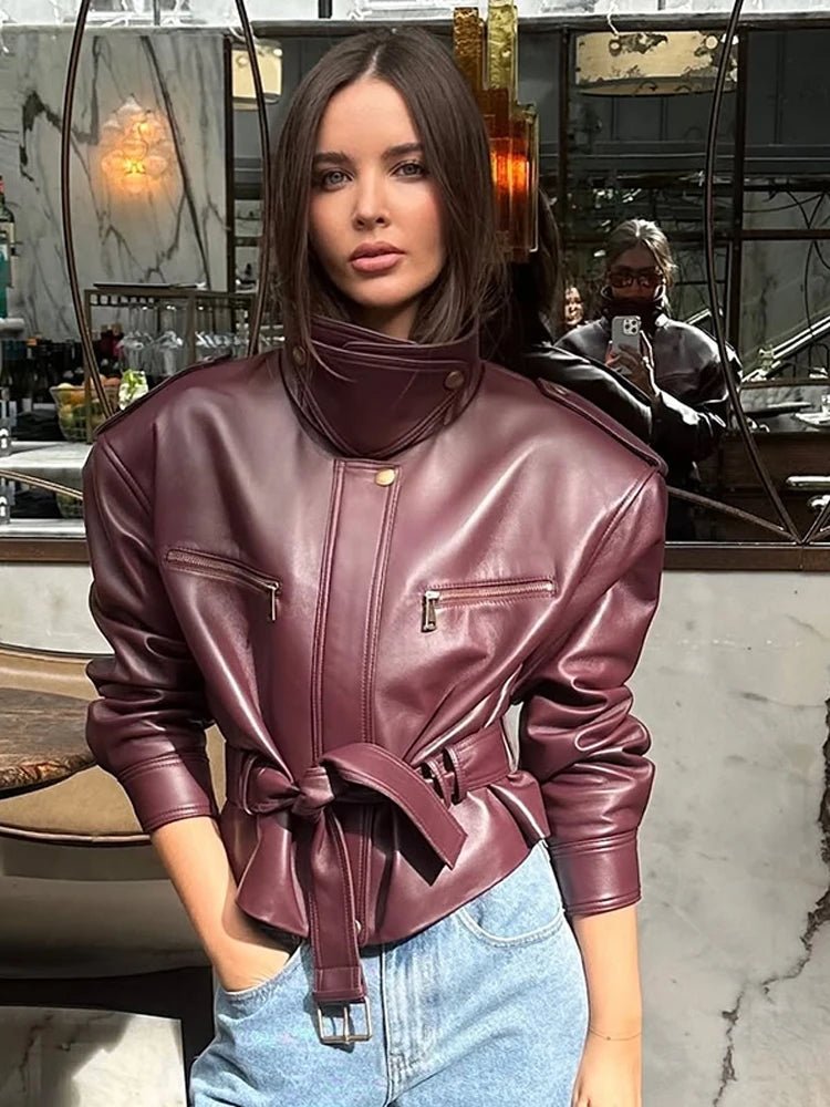 Μπουφάν Jaqueline από συνθετικό δέρμα με ζώνη