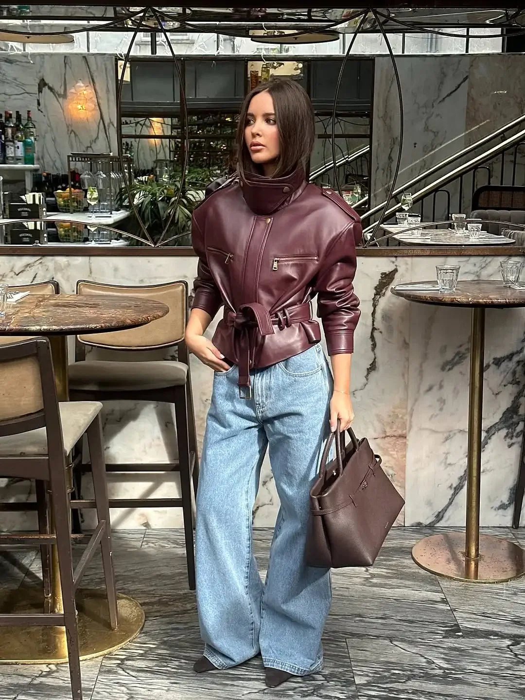 Μπουφάν Jaqueline από συνθετικό δέρμα με ζώνη