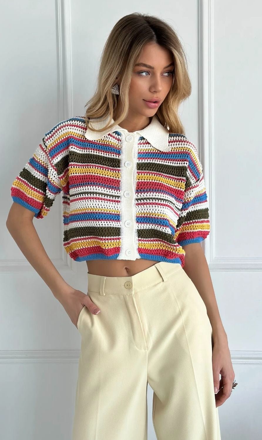 Jasmin Crochet Crop Sweater Shorts Set