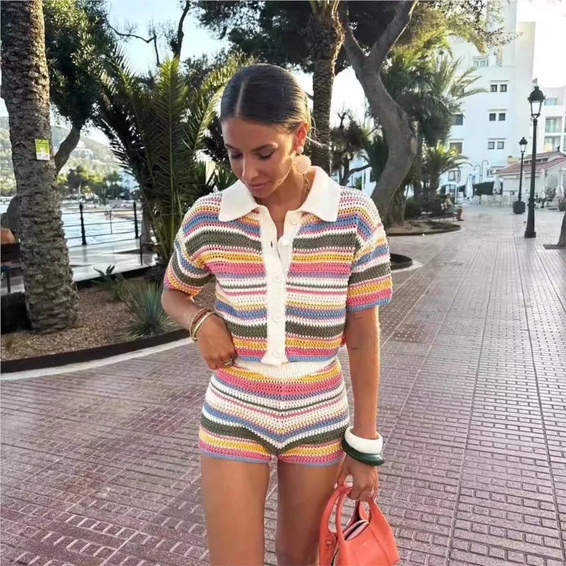Jasmin Crochet Crop Sweater Shorts Set