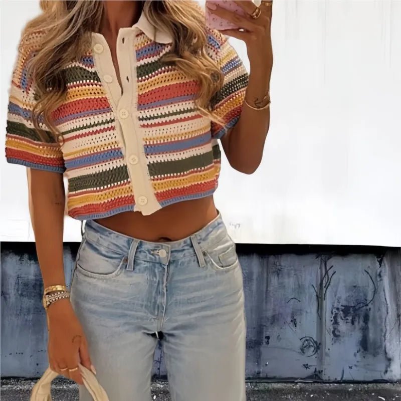 Jasmin Crochet Crop Sweater Shorts Set