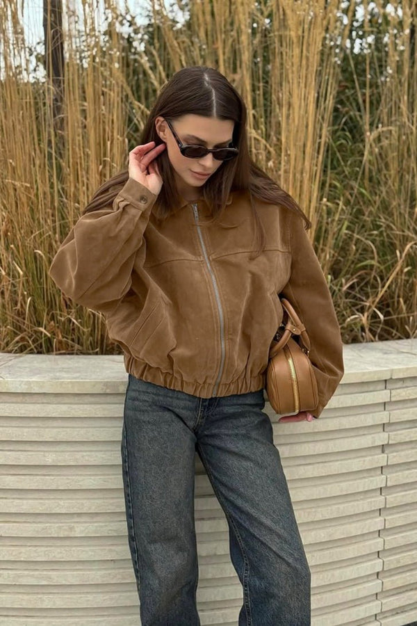 Jenny Suede Zip-Up Bomber Jacket