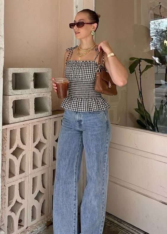 Vintage καρό αμάνικο τοπ Jessica