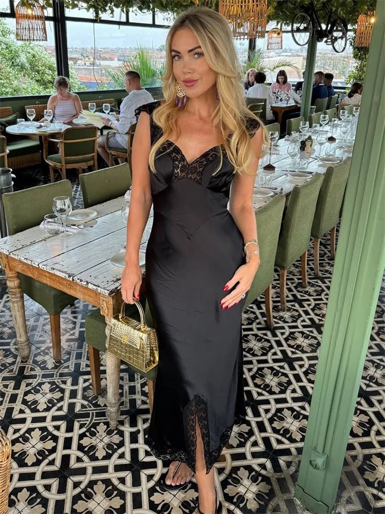 Joanna Μακρύ σατέν δαντελένιο φόρεμα