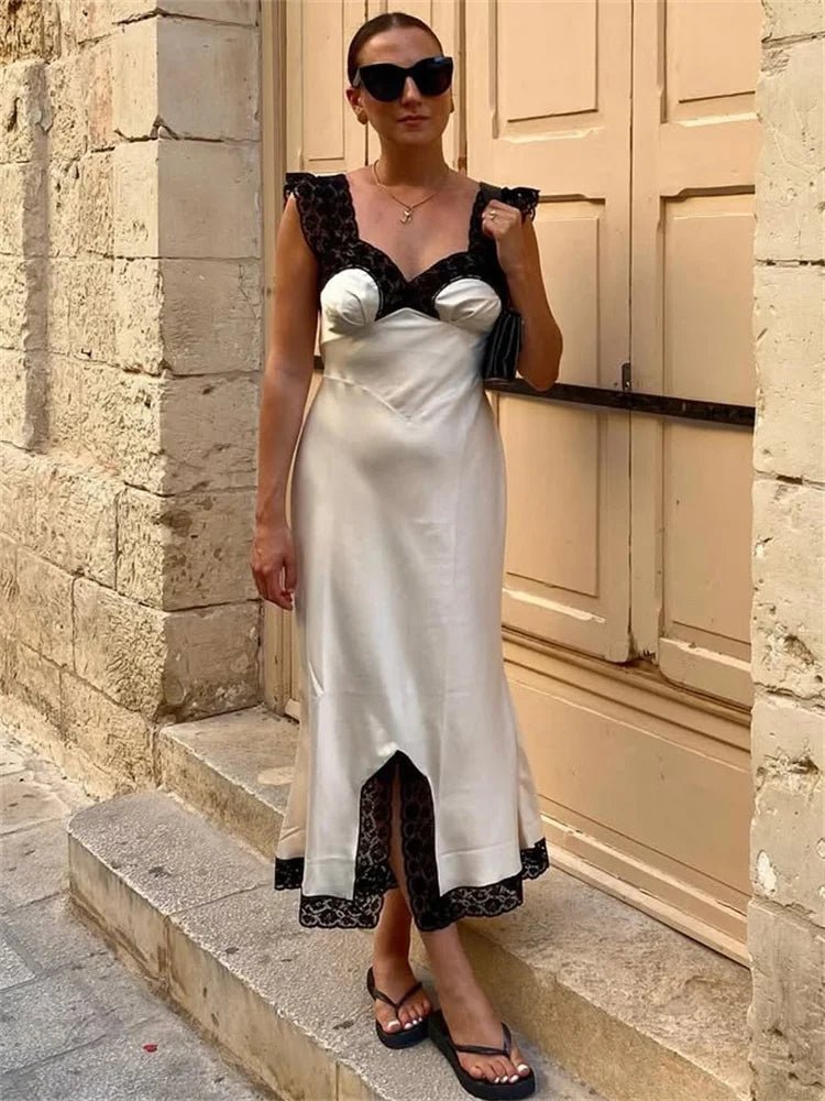 Joanna Μακρύ σατέν δαντελένιο φόρεμα