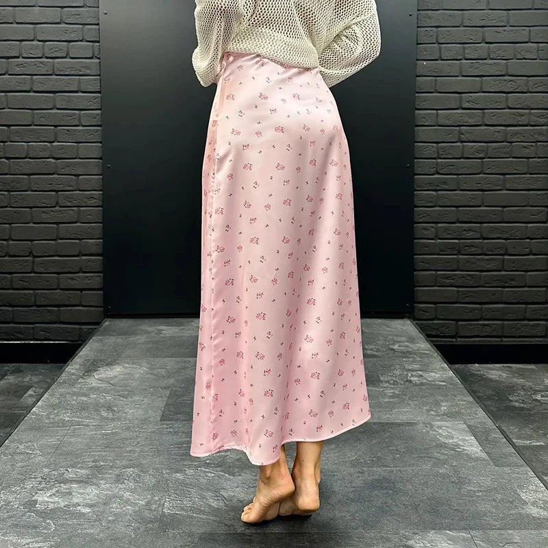 Kate High Waist Satin Printed Midi Skirt