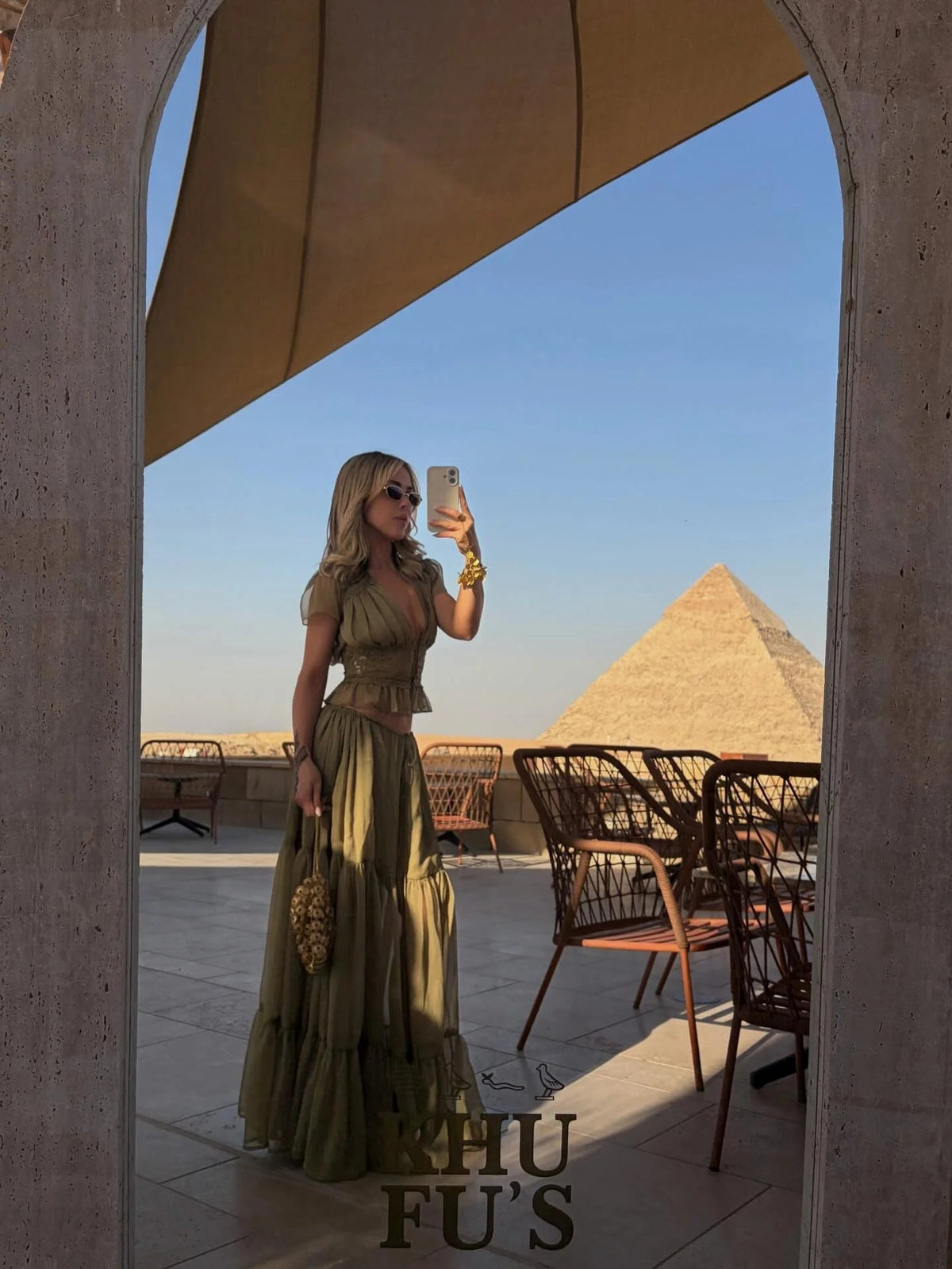 Σετ Katerina με δαντελένιο σιφόν τοπ και φούστα