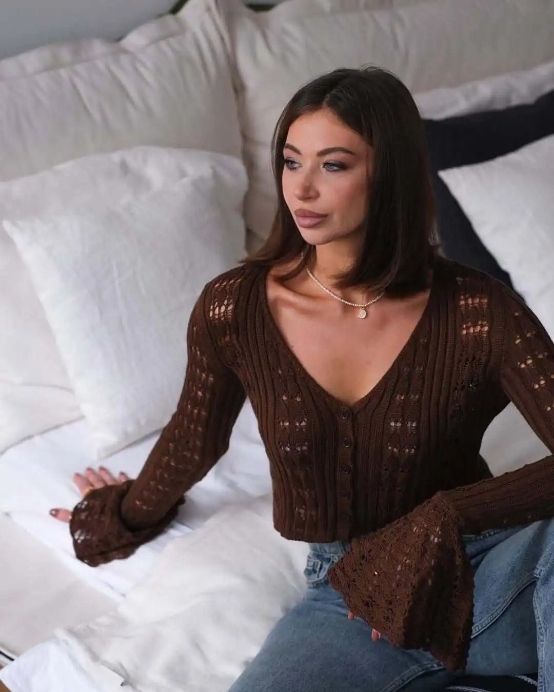 Πλεκτή ζακέτα με διάτρητο σχέδιο Kendall