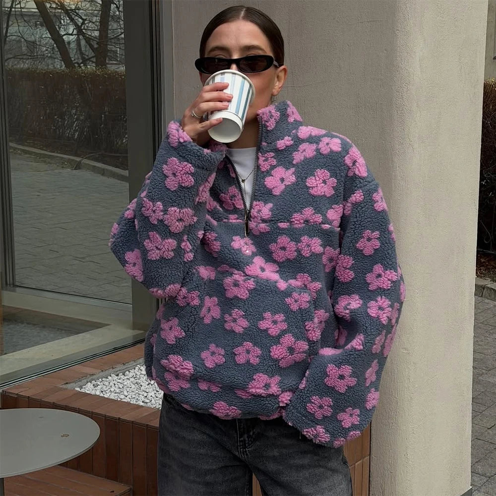 Oversized πλεκτό πουλόβερ με φερμουάρ