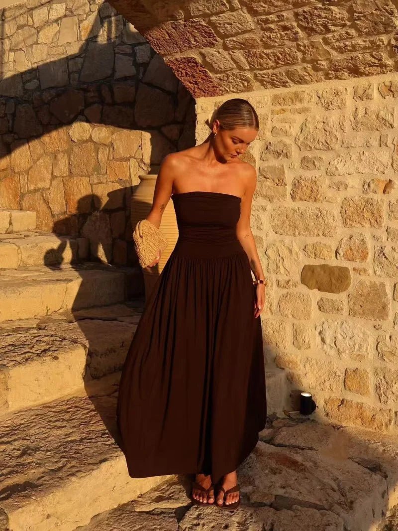 Στράπλες μάξι φόρεμα Lauren με σούρες