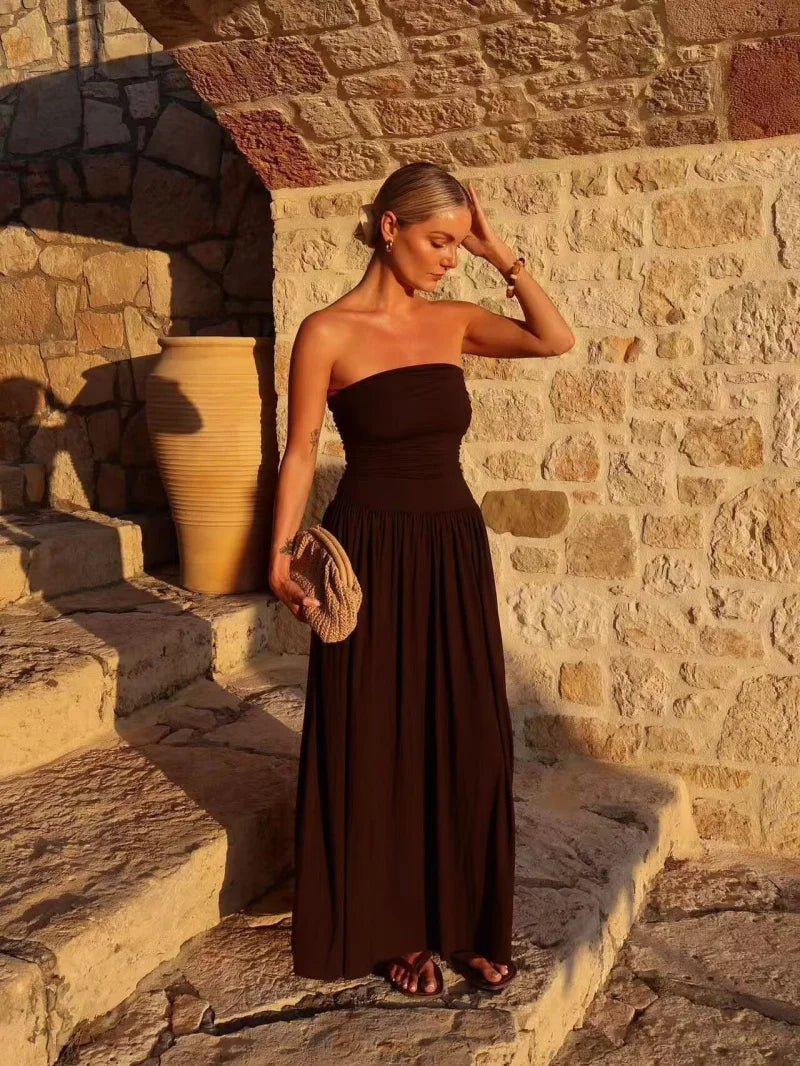 Στράπλες μάξι φόρεμα Lauren με σούρες