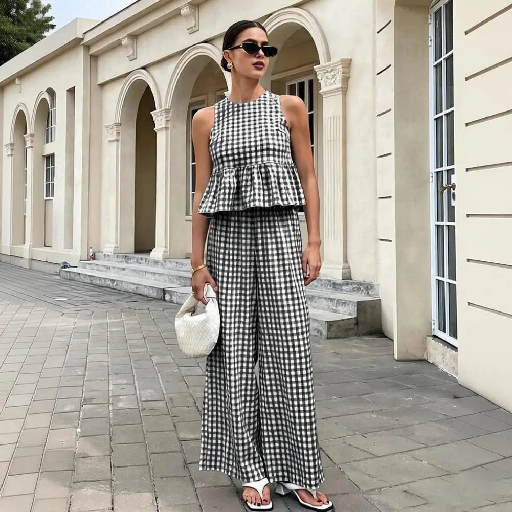 Σετ δύο τεμαχίων Leanne με καρό μοτίβο και βολάν