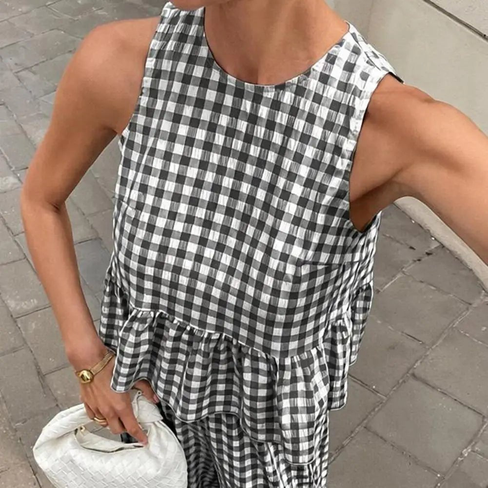 Σετ δύο τεμαχίων Leanne με καρό μοτίβο και βολάν