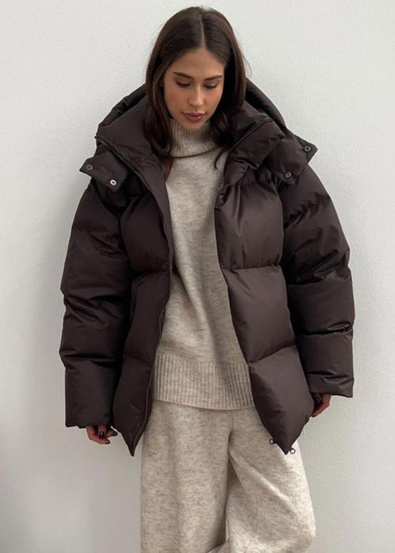 Oversized καπιτονέ μπουφάν Leila με αποσπώμενη κουκούλα