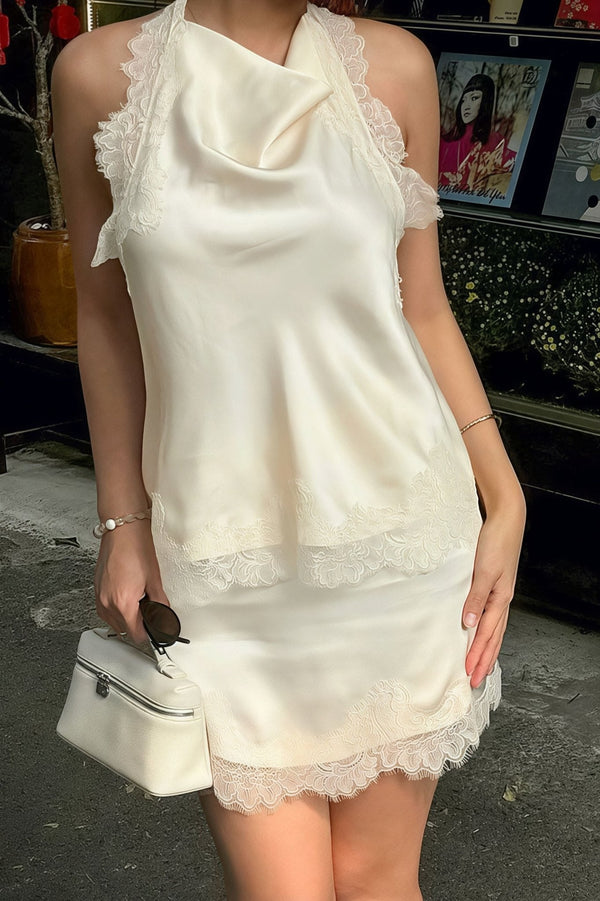 Δαντελένιο μίνι φόρεμα Lena με λαιμόκοψη halter