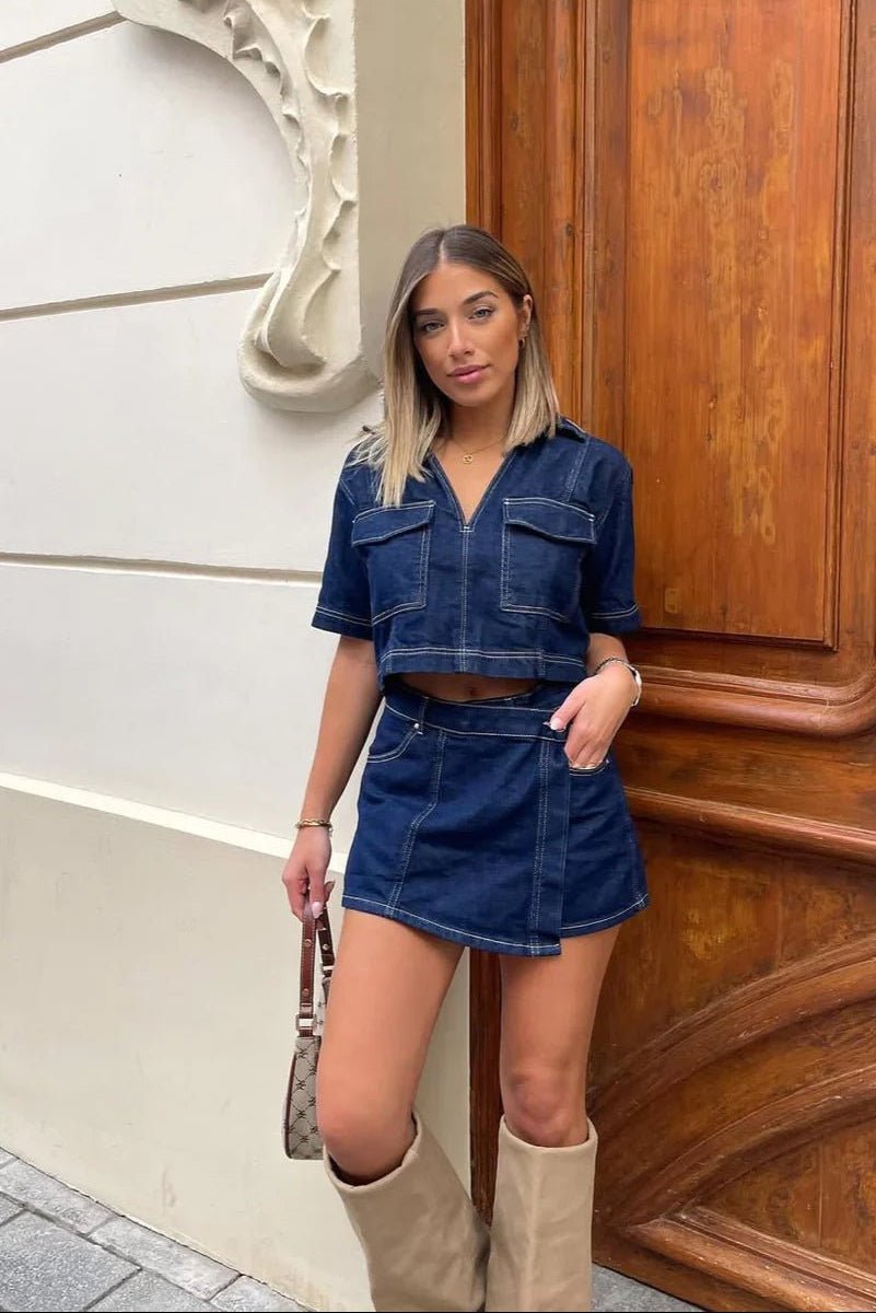 Beatrice Cropped Top & Skorts Set