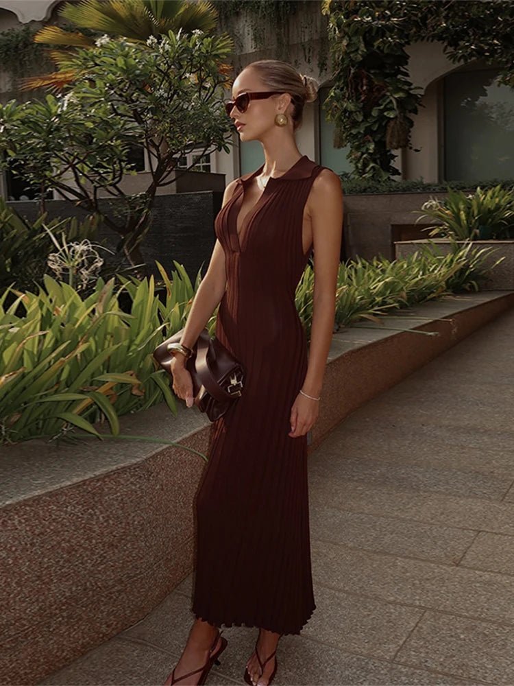 Lise Sleeveless Knitted Pleated Maxi Dress