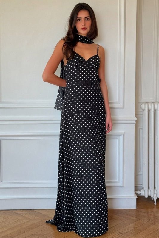 Μάξι φόρεμα Madeline με πουά σχέδιο και ανοιχτή πλάτη