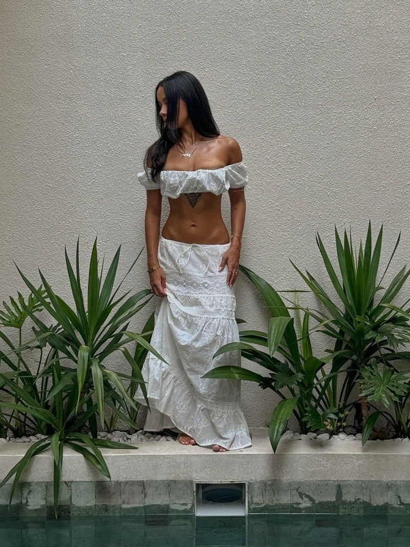 Σετ Margot με bohemian κοντό τοπ και μάξι φούστα