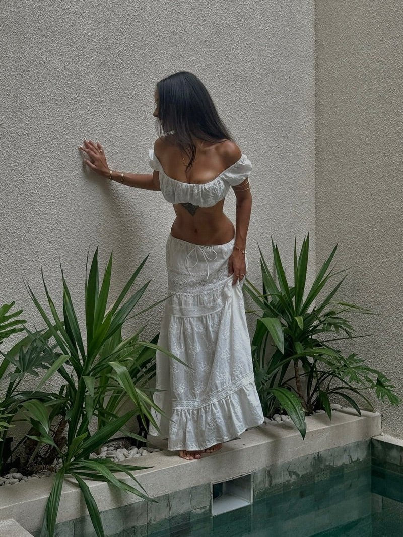 Σετ Margot με bohemian κοντό τοπ και μάξι φούστα