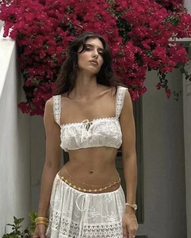 Σετ Margot με bohemian κοντό τοπ και μάξι φούστα