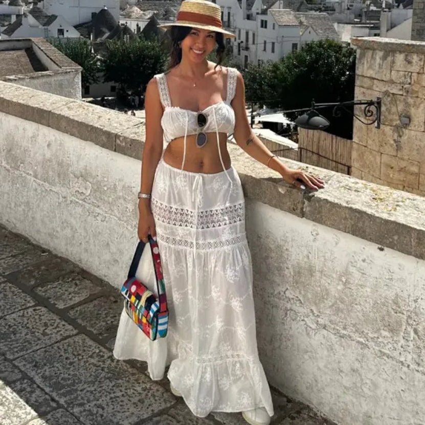 Σετ Margot με bohemian κοντό τοπ και μάξι φούστα