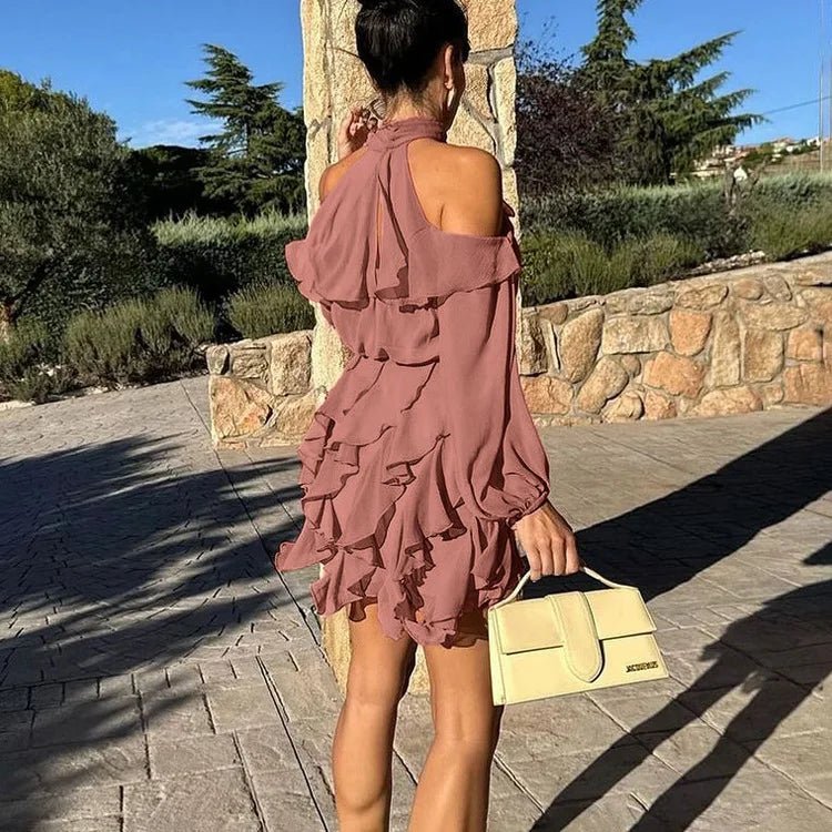 Μίνι φόρεμα με δέσιμο στον λαιμό και βαθμιδωτή φούστα Maureen