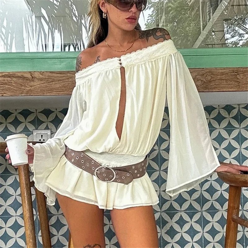Ολόσωμο σορτς Melanie από σιφόν με ακάλυπτους ώμους