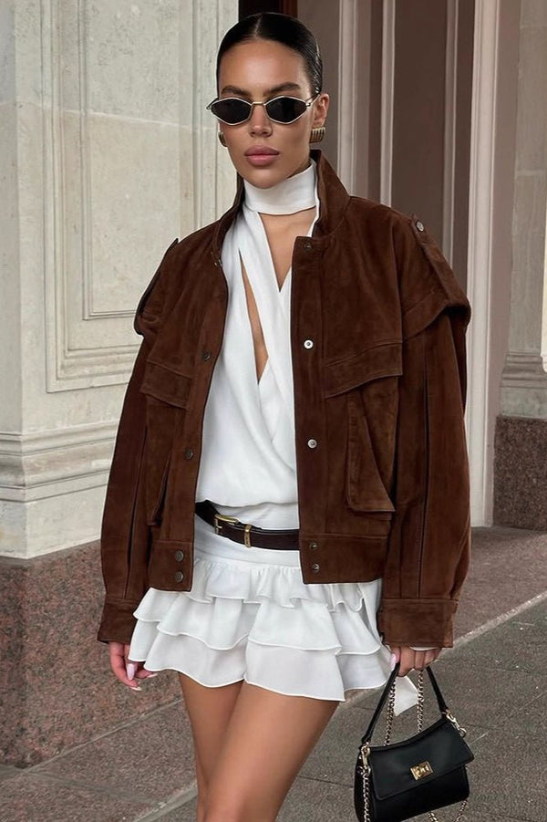 Σουέτ jacket Mila με φαρδιούς ώμους