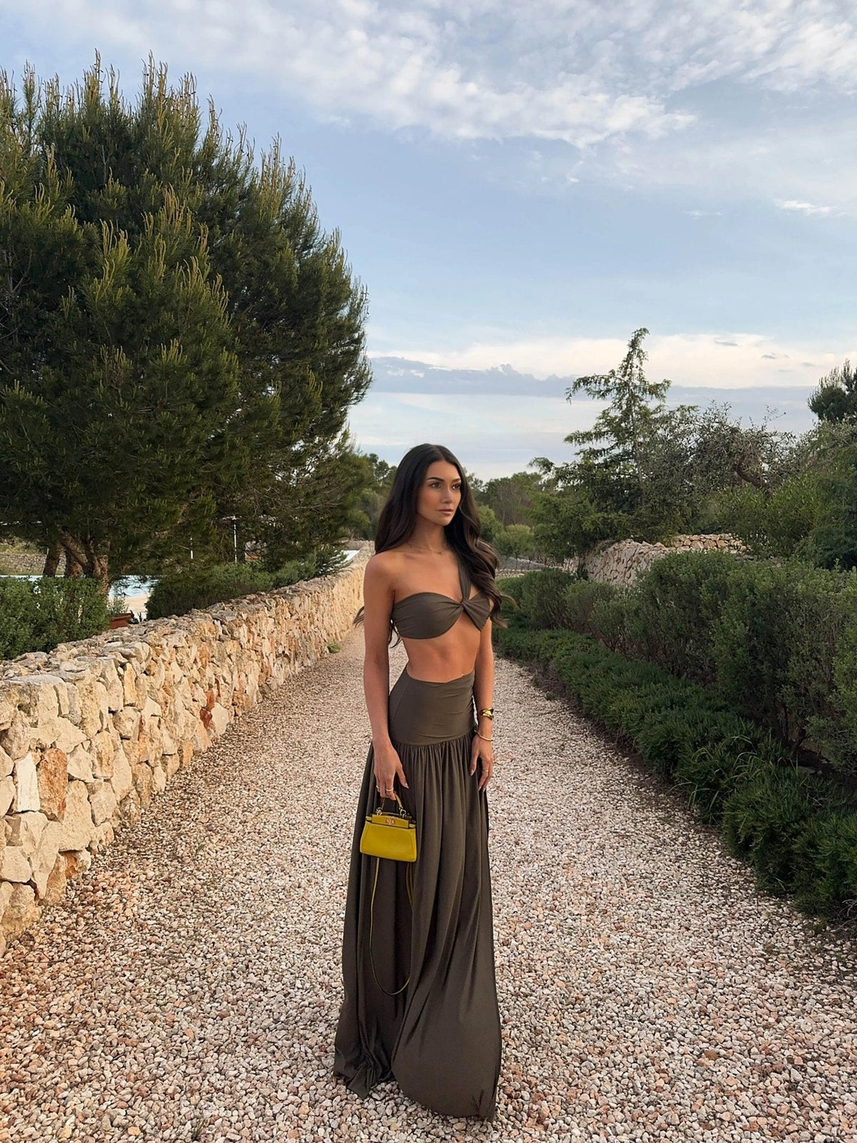 Σετ με τοπ με κόμπους και μάξι φούστα Miranda