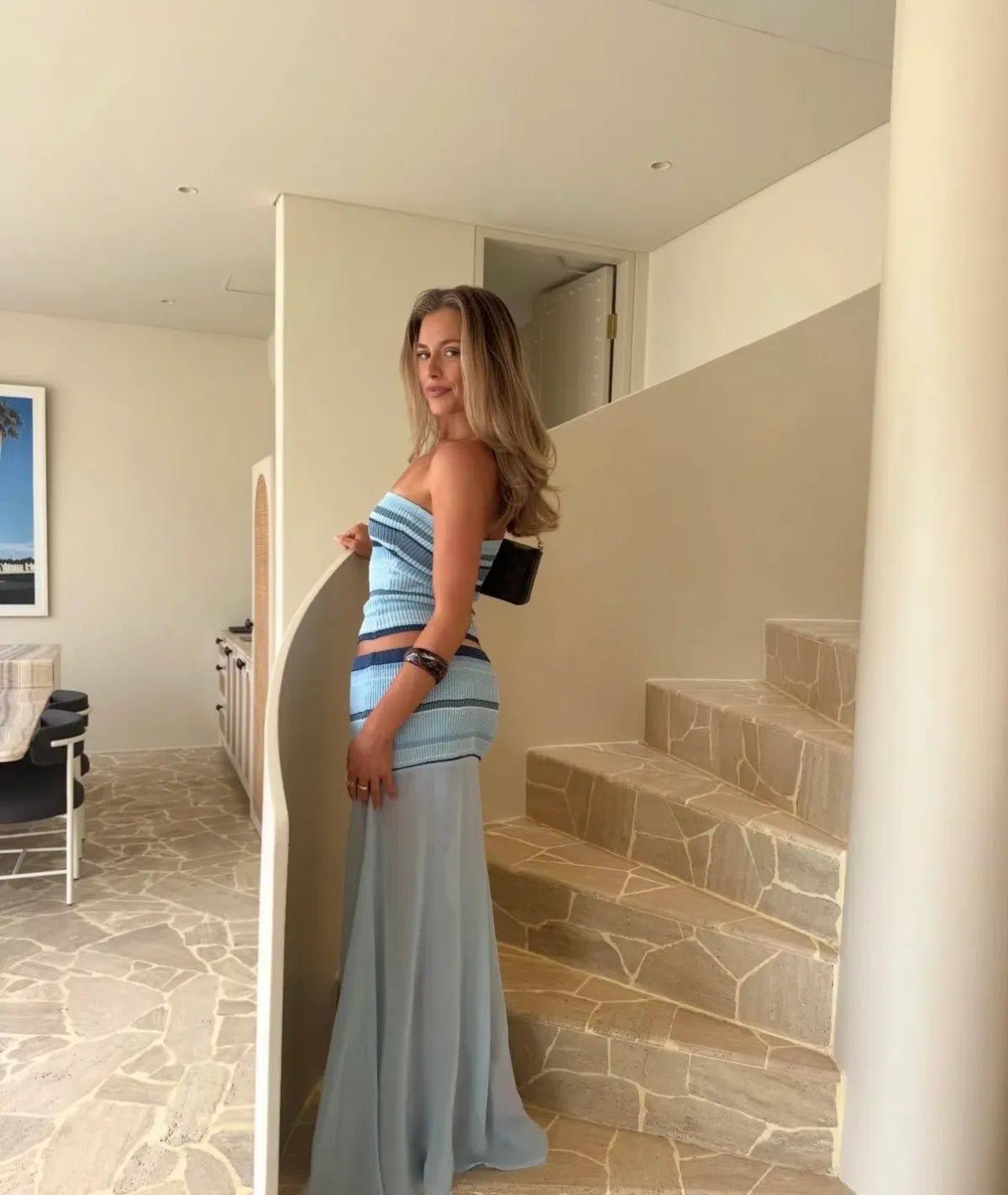 Σετ Miriam με ριγέ τοπ bandeau και διάφανη φούστα
