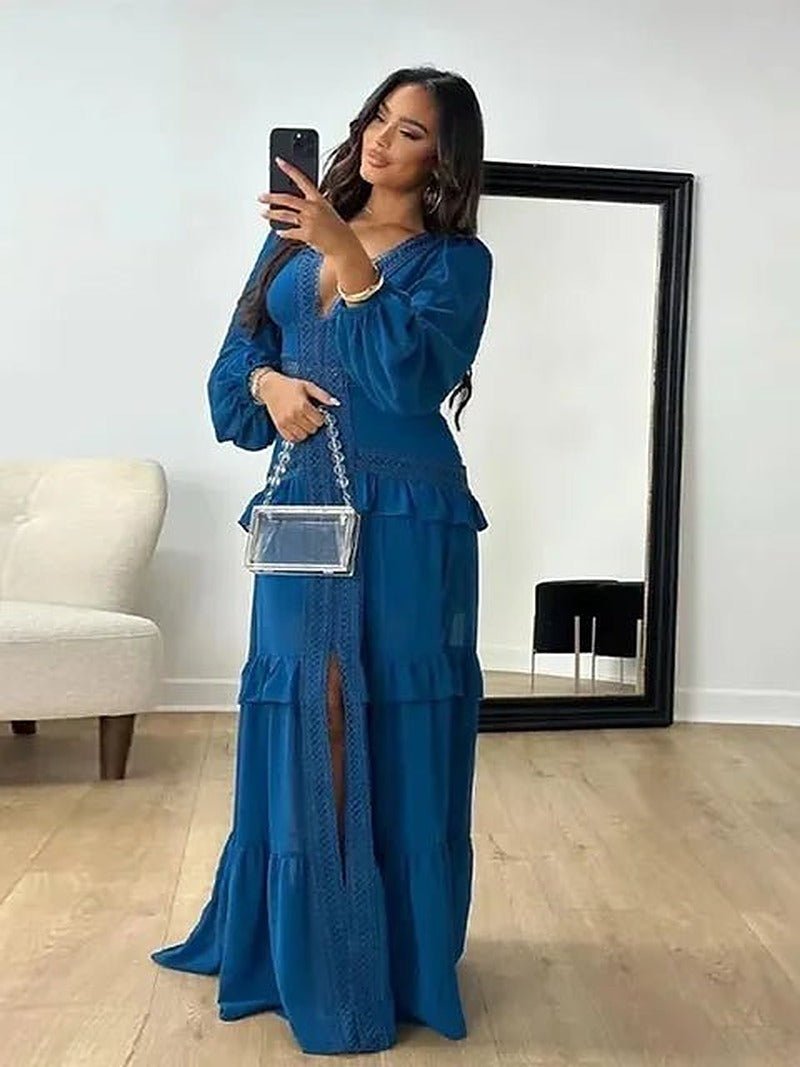 Beatrice Deep V-Neck Ruffle Maxi Dress