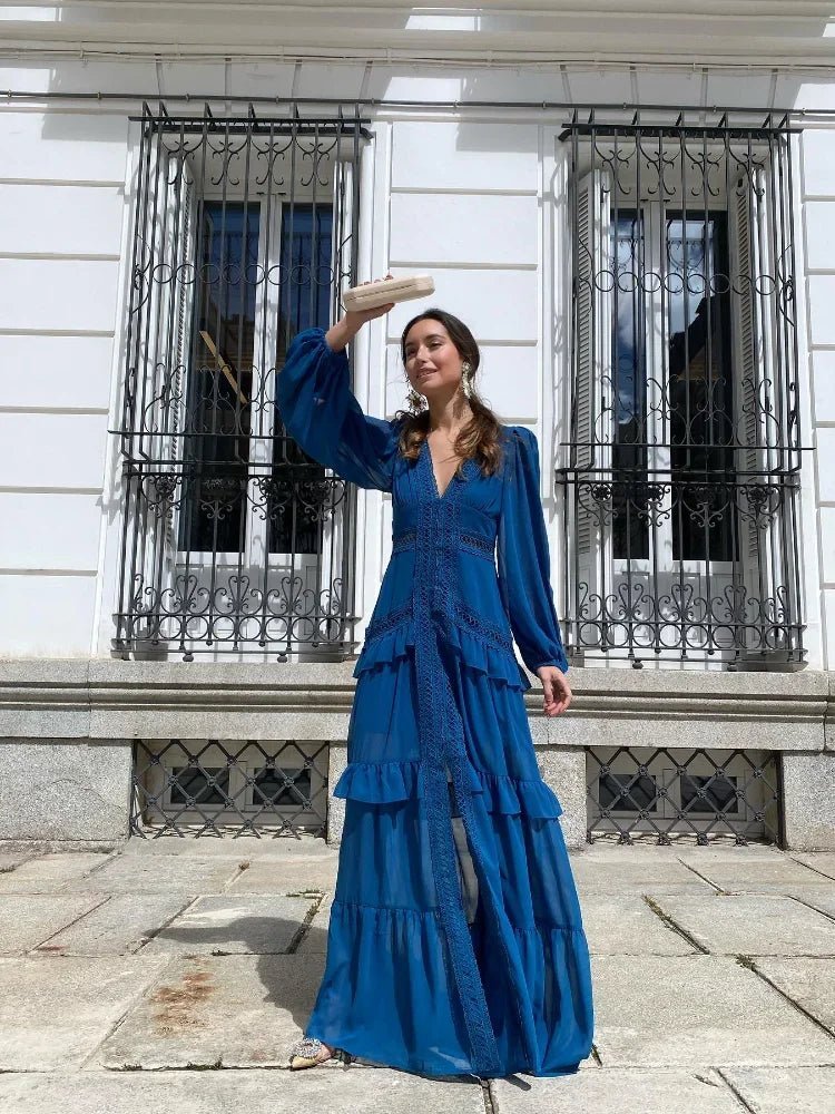 Beatrice Deep V-Neck Ruffle Maxi Dress