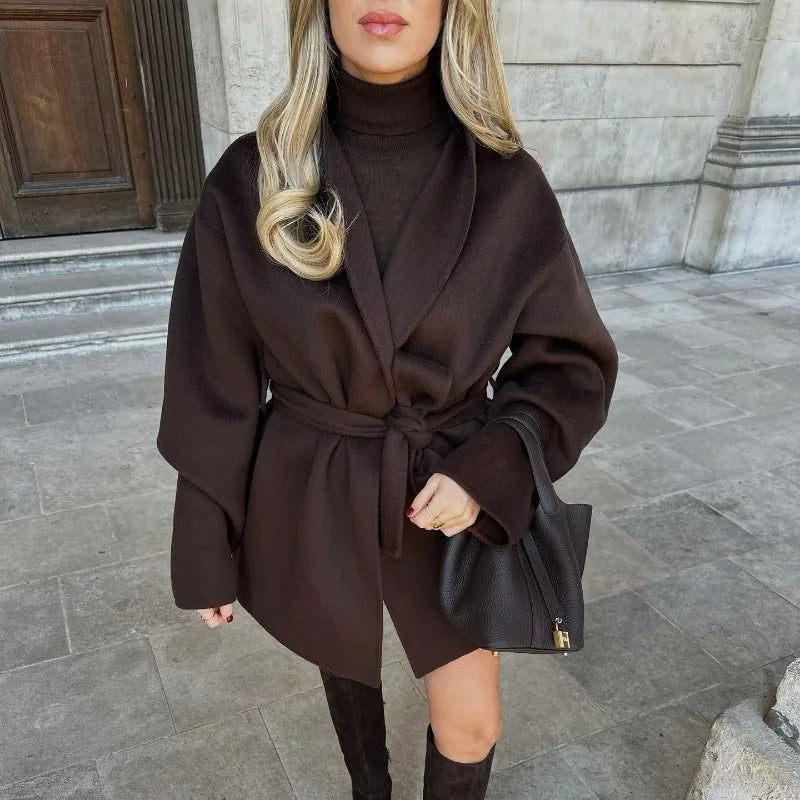 Oversized παλτό Monica με ζώνη και σχέδιο wrap