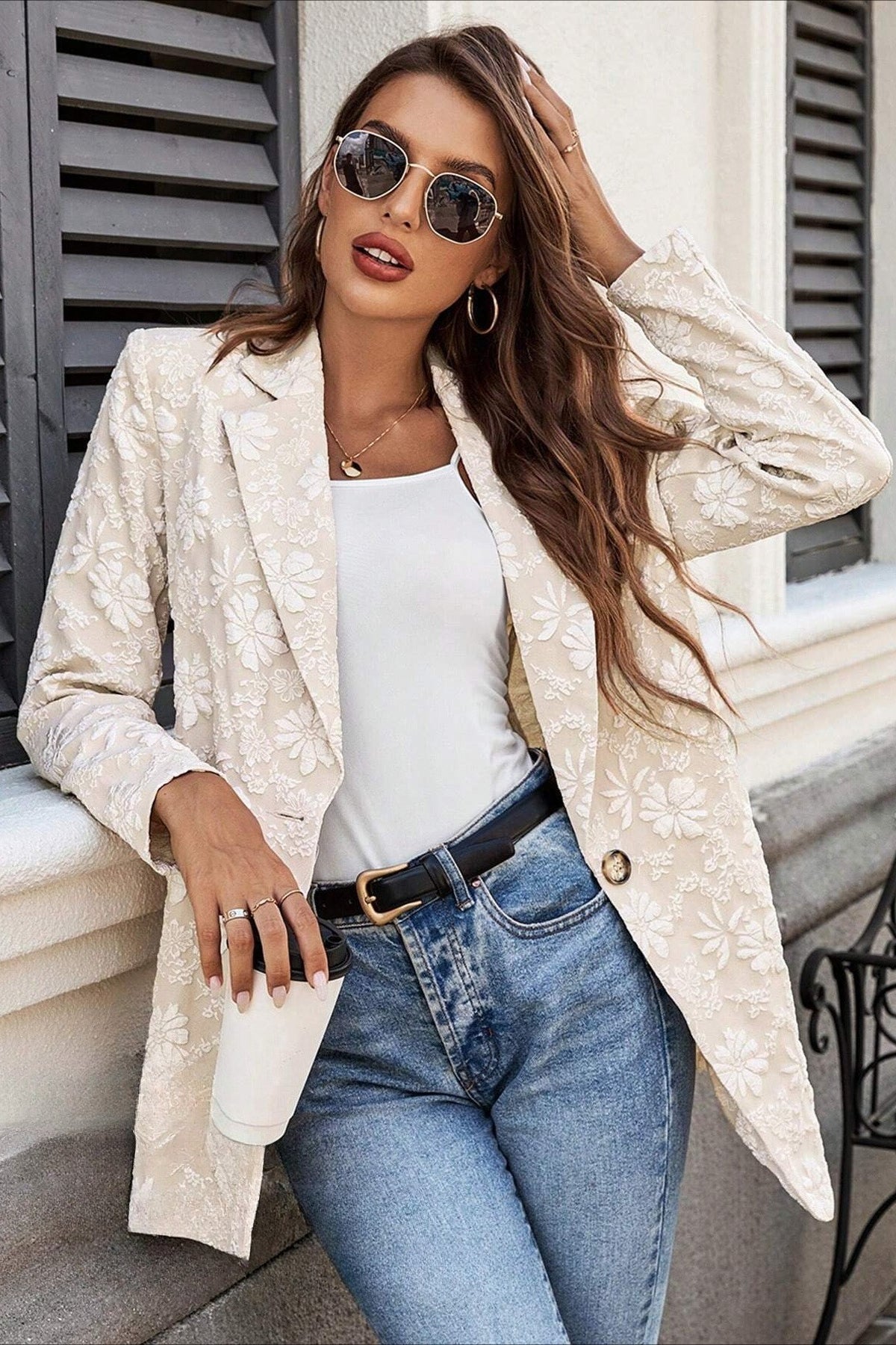 Nadia Jacquard Single Button Blazer