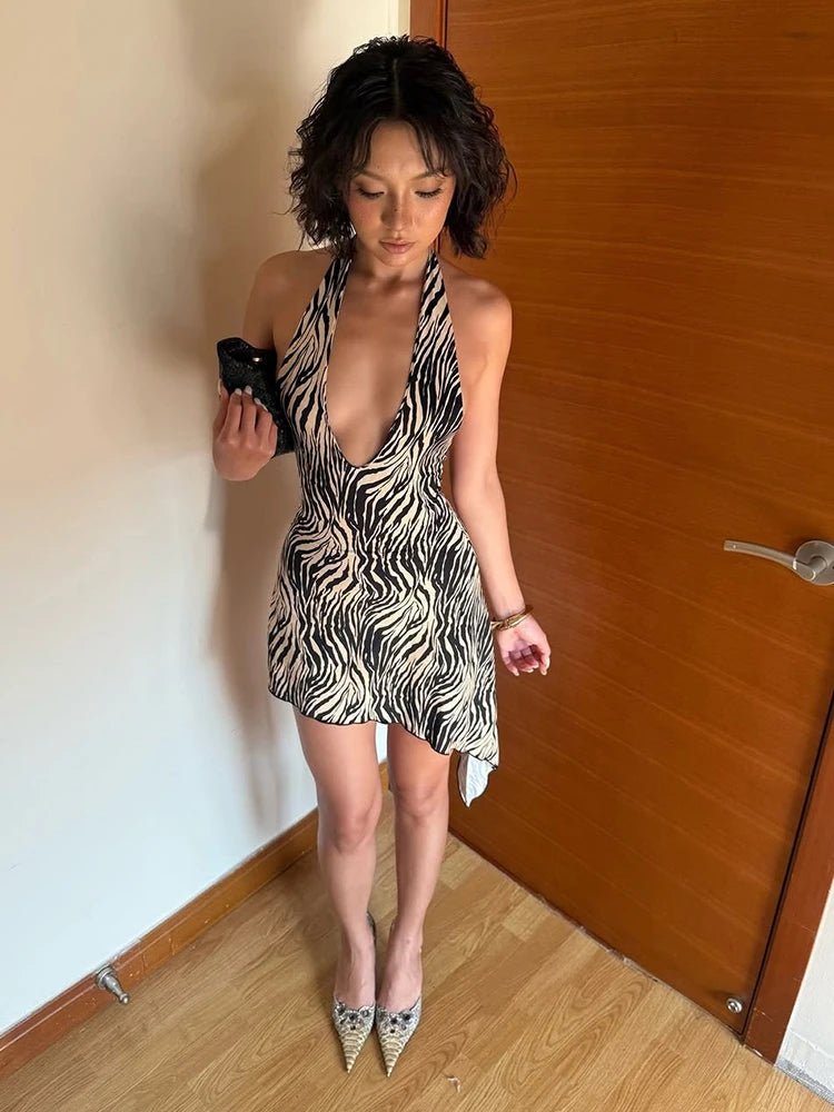 Μίνι φόρεμα Natasha με animal print ζέβρας και ελαστικό ύφασμα