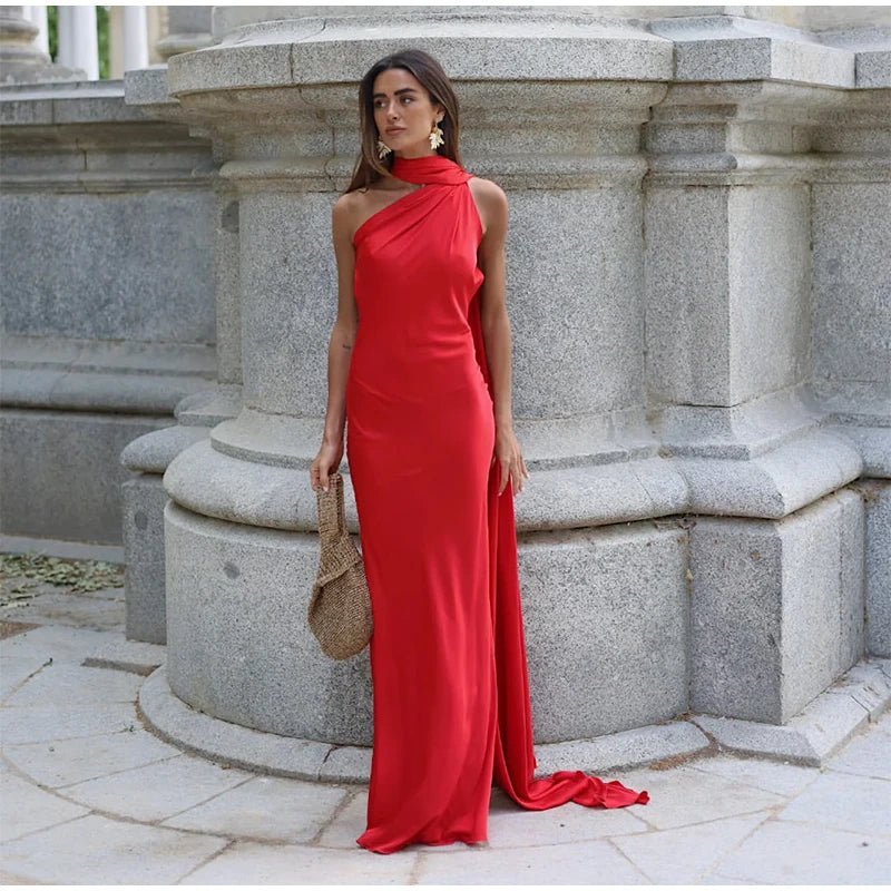 Σατέν φόρεμα halter με ανοιχτή πλάτη Noor