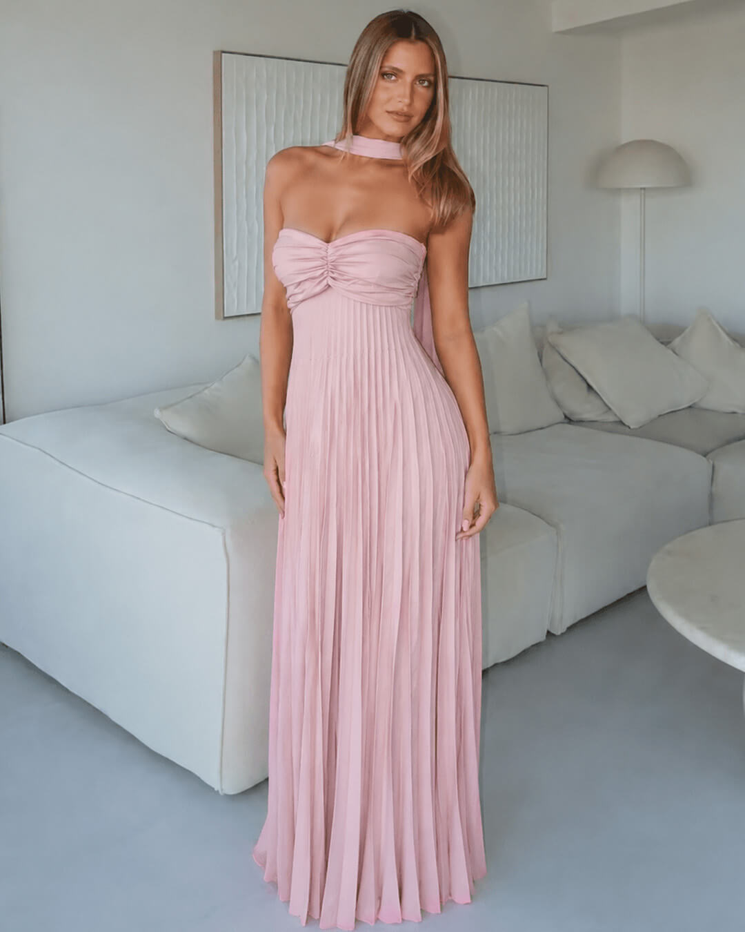 Olivia Mesh Maxi Dress with Scarf