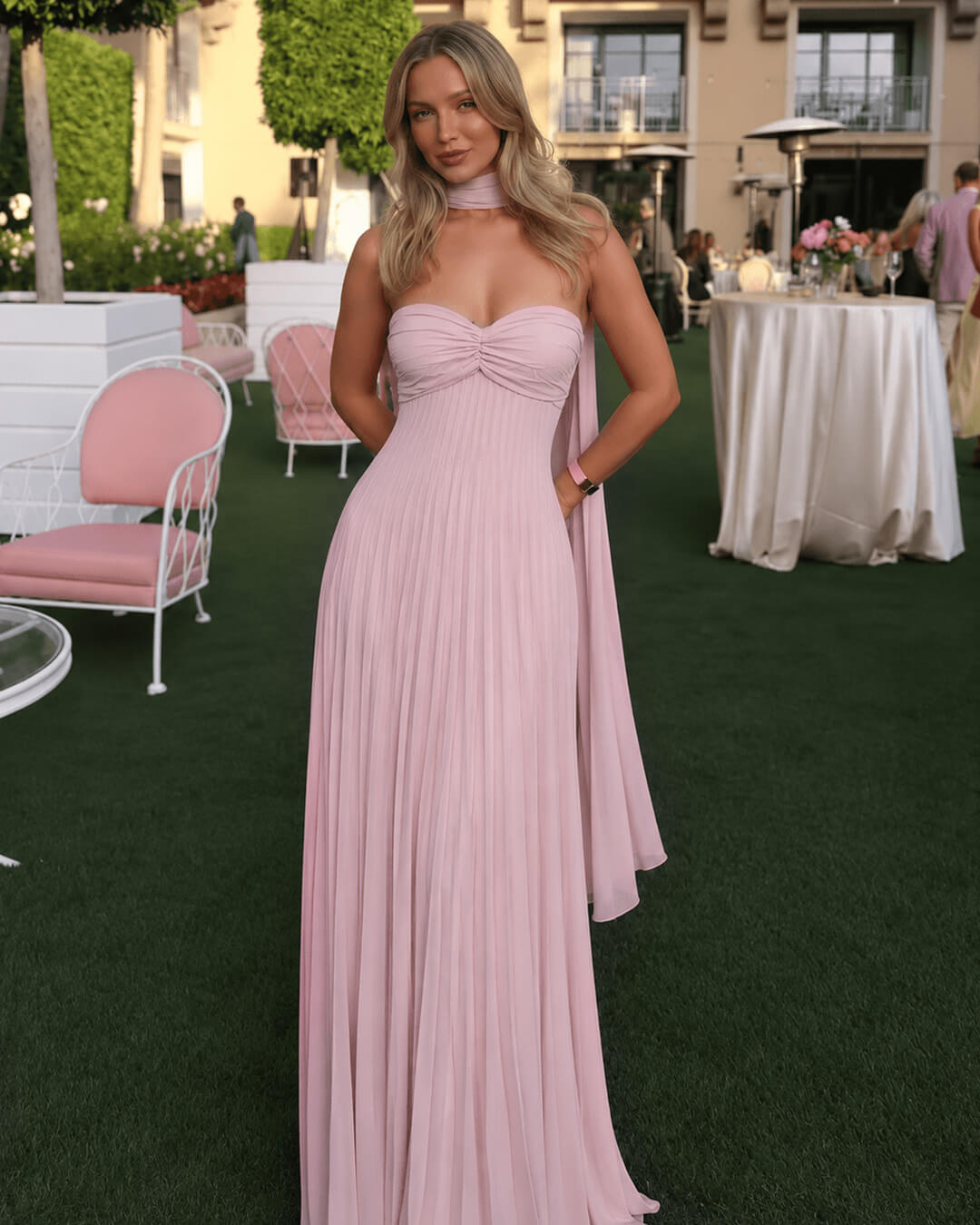 Olivia Mesh Maxi Dress with Scarf