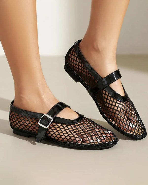 Bianca Buckled Mesh Ballet Flats