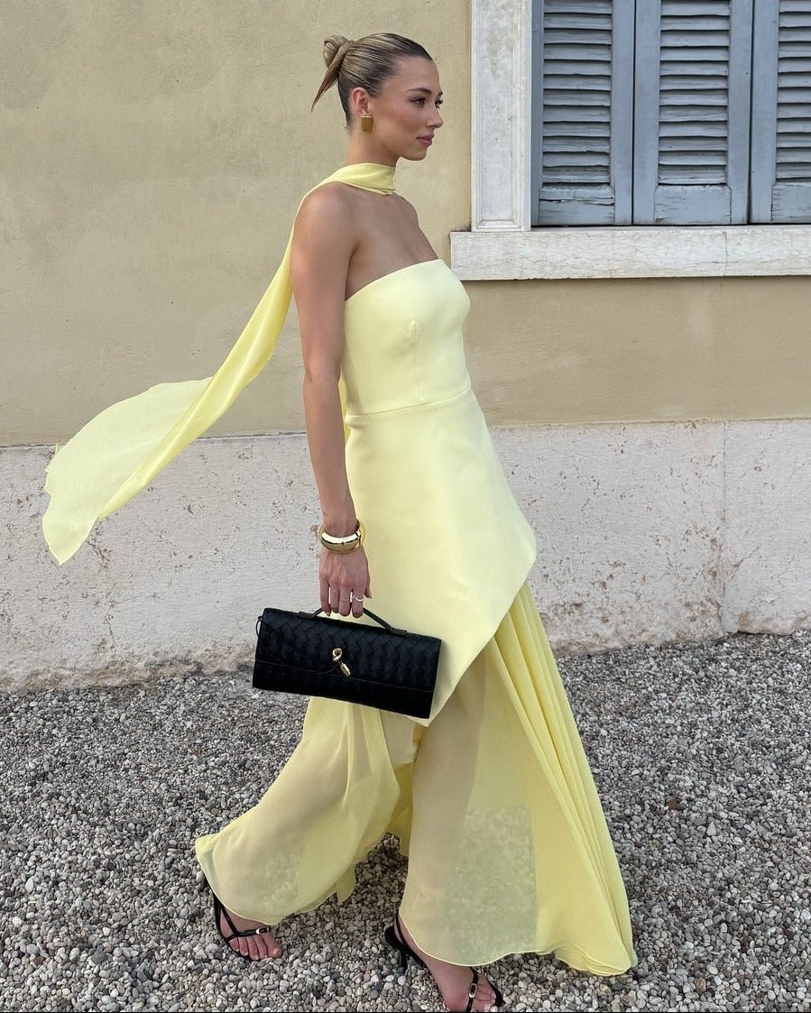 Ophelia Asymmetric Sheer Maxi Dress
