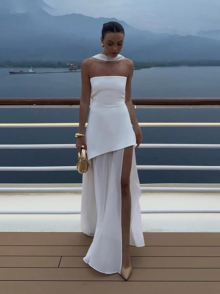 Ophelia Asymmetric Sheer Maxi Dress