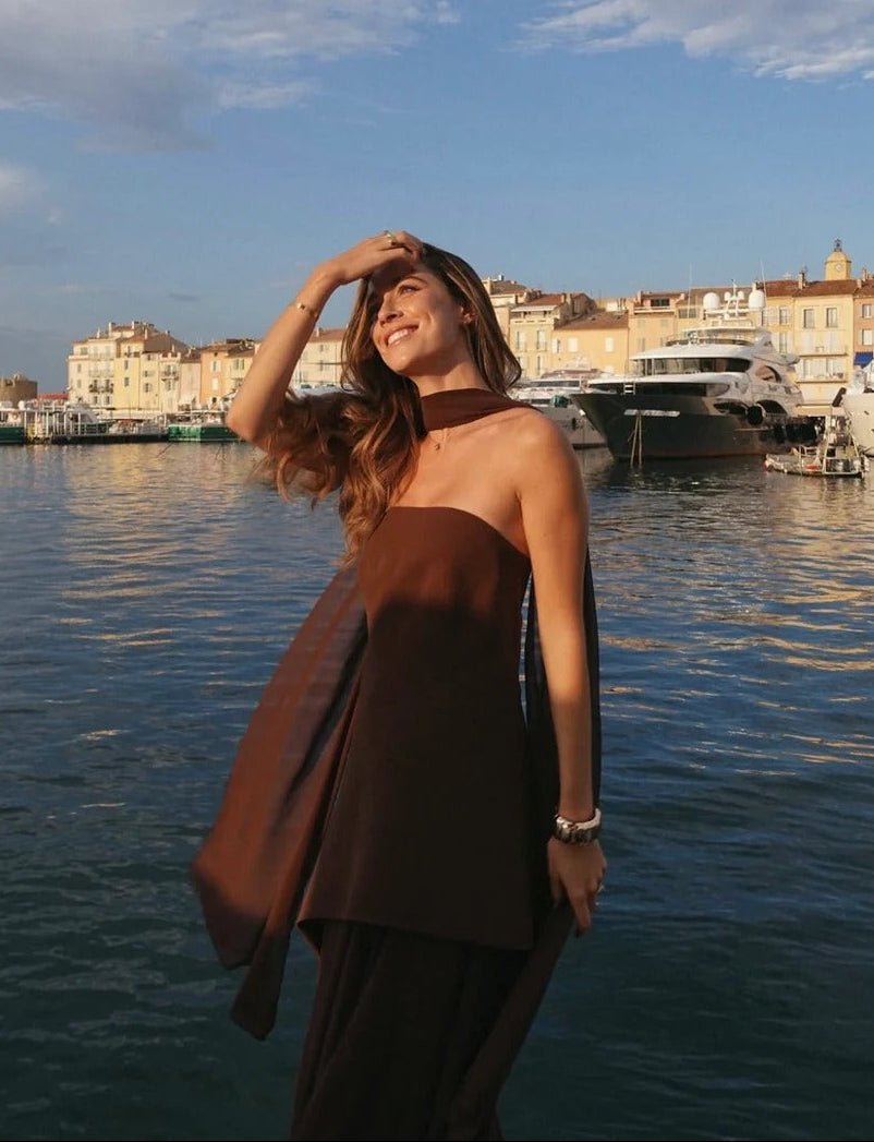 Ophelia Asymmetric Sheer Maxi Dress