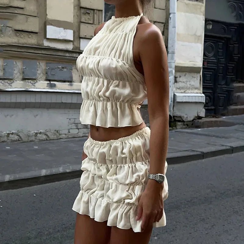 Priya Tie-Up Tank & Pleated Skirt Set