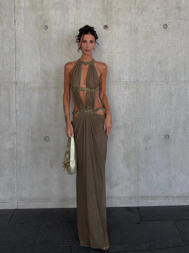 Rafaela Sequin Halter Maxi Evening Dress