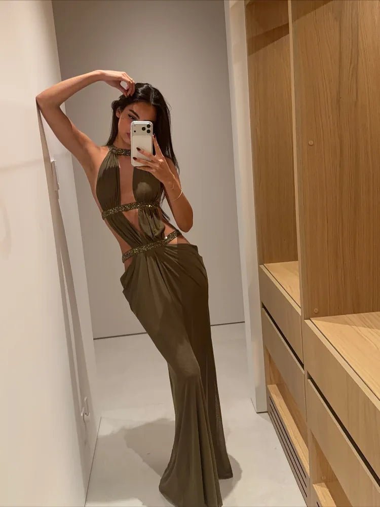 Rafaela Sequin Halter Maxi Evening Dress