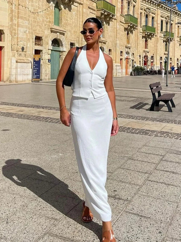 Σετ Reese με γιλέκο με λαιμόκοψη halter και φούστα